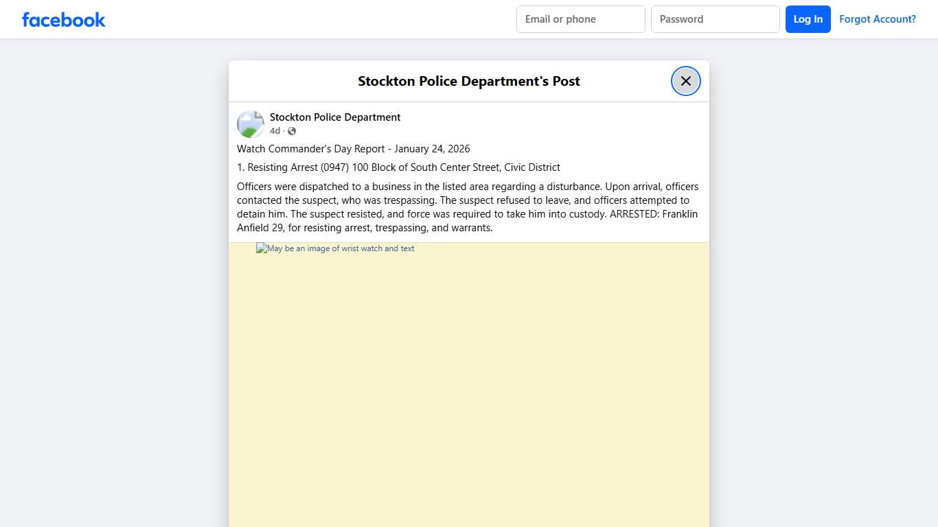 Watch Commander's Day Report... - Stockton Police Department Facebook