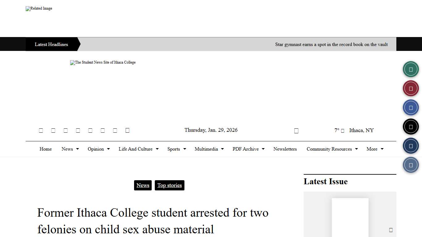 Former Ithaca College student arrested for two felonies on child sex abuse material - The Ithacan
